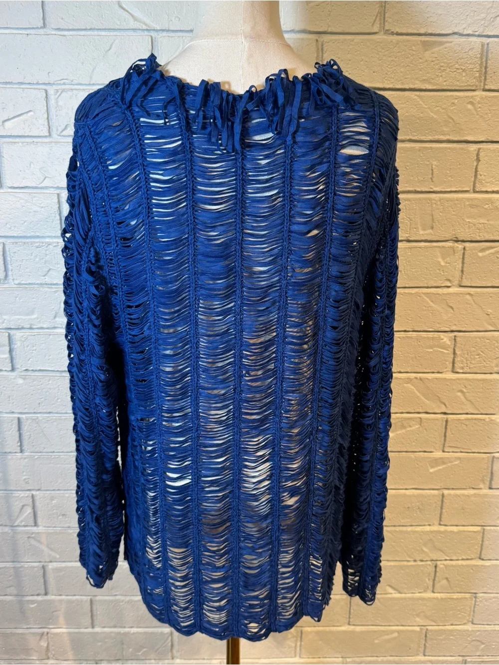 Chicos Blue Fringe Cardigan Sweater Womens M